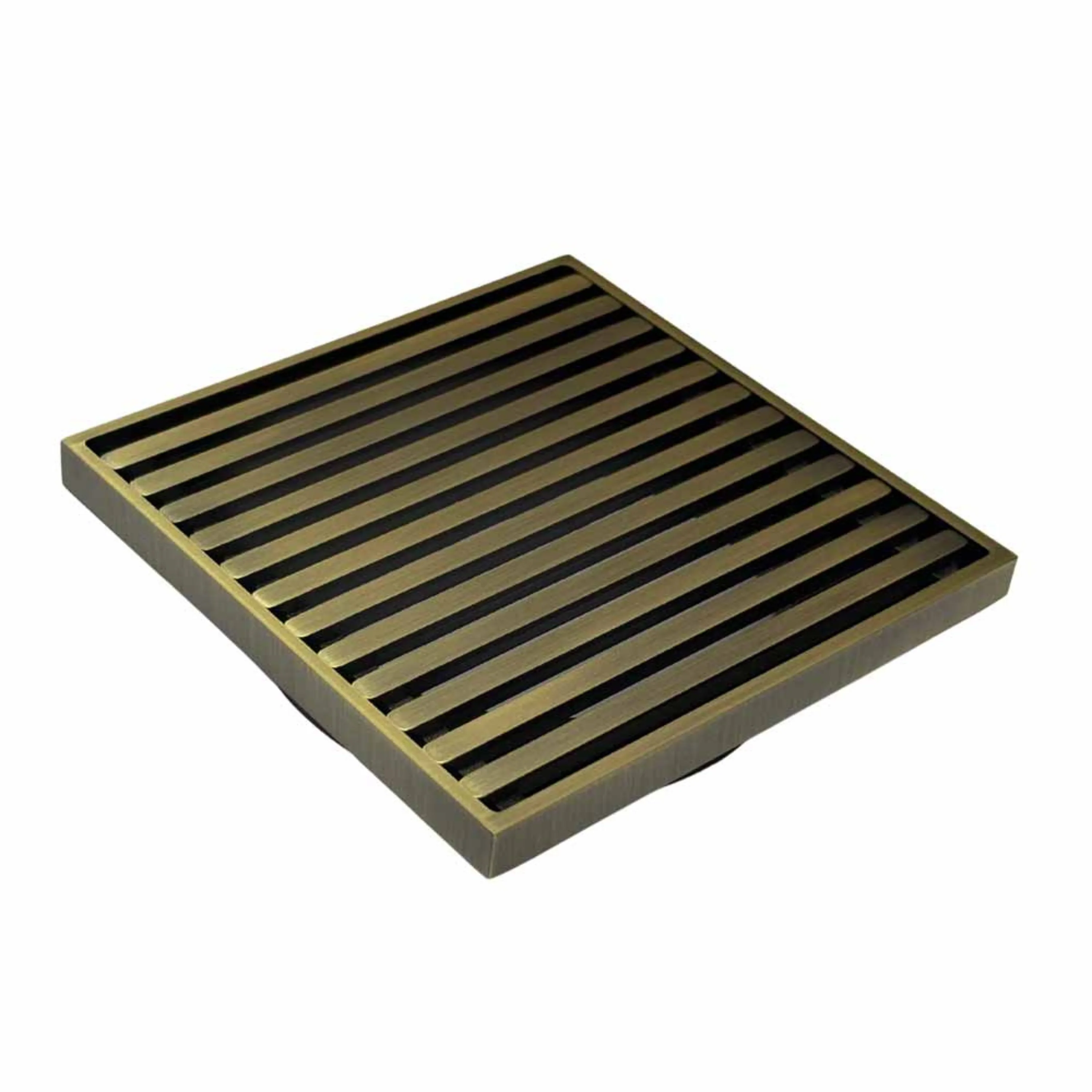 115 x 115 Grate Top Floor Drain Antique Brass With Puddle Flange 100mm