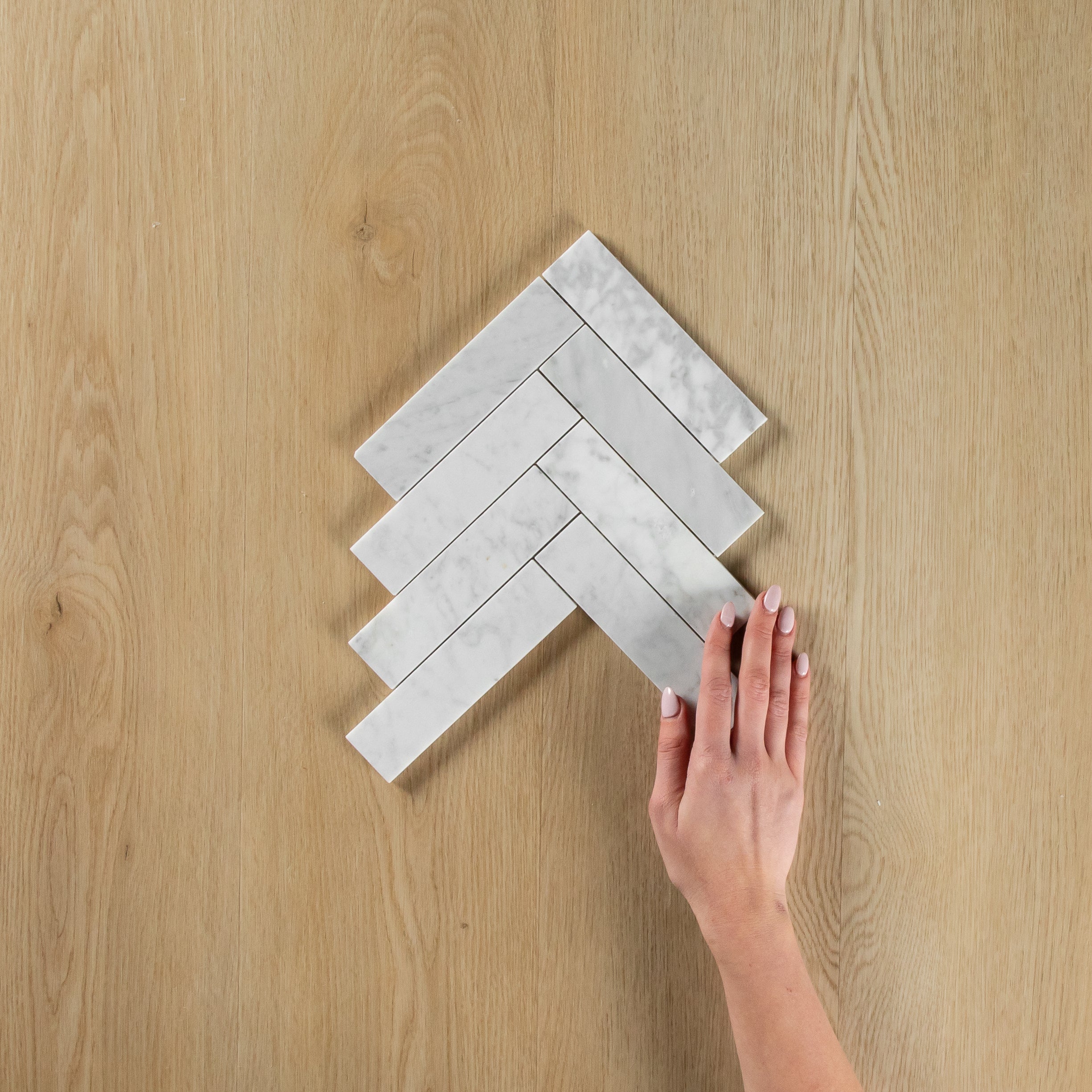 Carrara Marble Mosaic Herringbone - Image 2