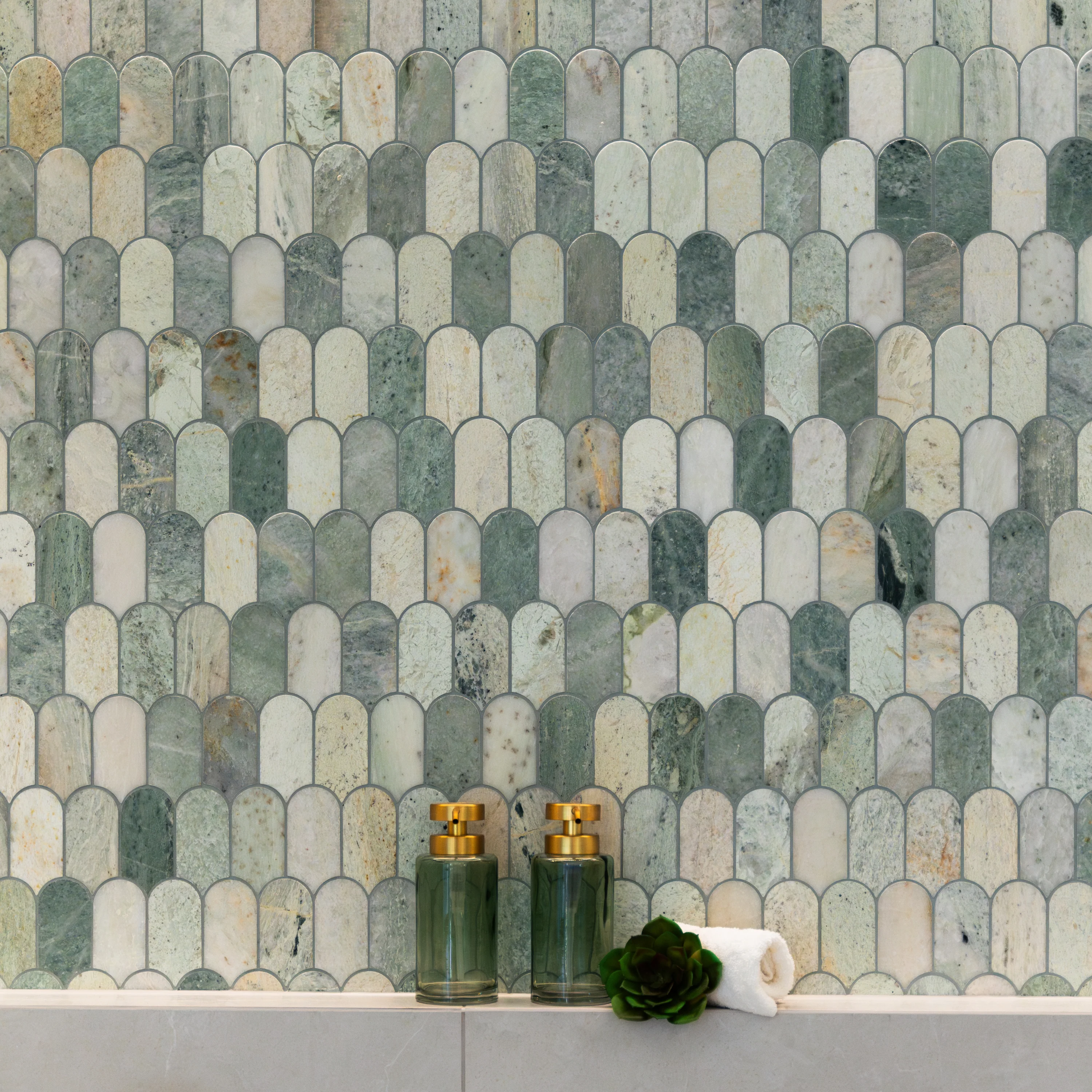 Ming Green Arch Long Fish Scale Carrara Mosaic - Image 5
